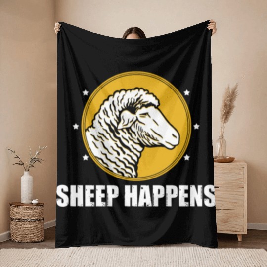 Sheep Happen's Word Game Sheep Herd Farm Throw Blankets