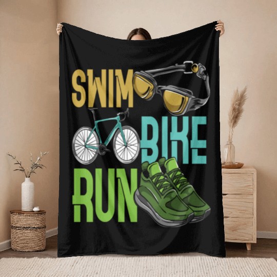 Children Triathlet Swim Bike Run Triathlon Throw Blankets