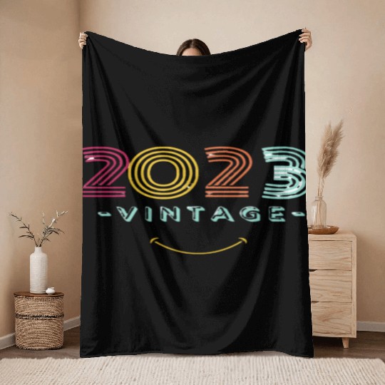 Neon Rainbow Retro 2023 NewYear Vintage Throw Blankets