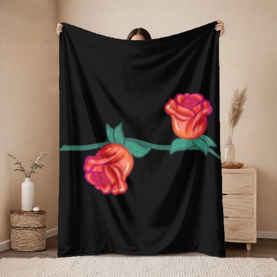 red plants line flower rose branch nature Throw Blankets