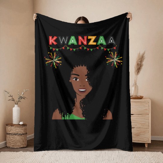 Happy Kwanzaa African Pride Black Woman Throw Blankets