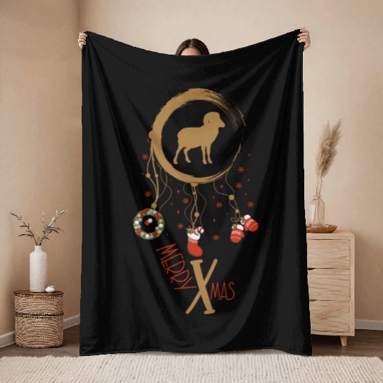 Winter dreamcatcher Christmas Capricorn Throw Blankets