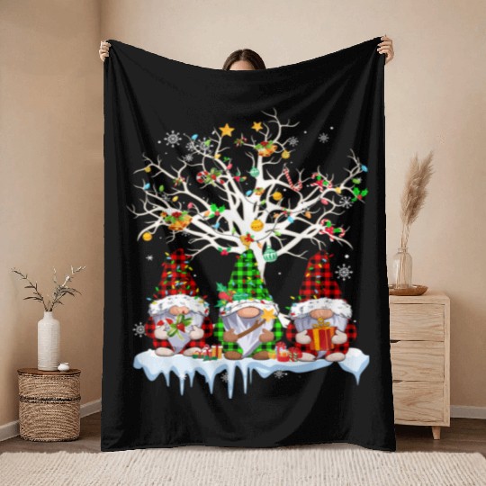 Gnomes Merry Christmas Light Family Gnome Xmas Throw Blankets