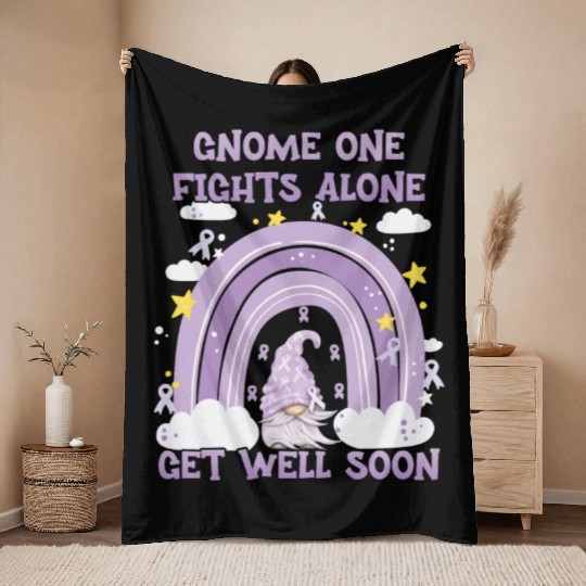 Gnome One Fights Alone Lavender | Fight The Cancer Throw Blankets