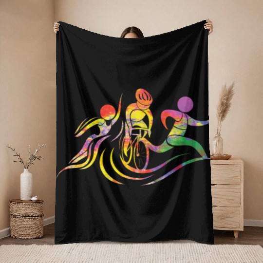 Watercolor Womens Triathlon Throw Blankets