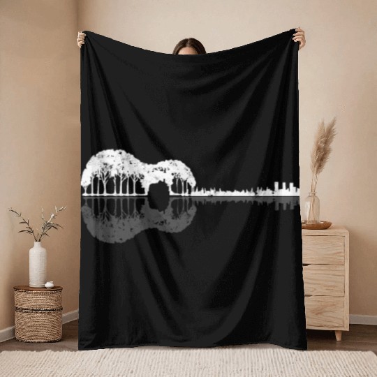 Lake with guitar reflection - guitar lover Throw Blankets