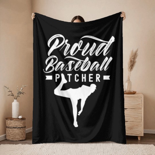 Proud Baseball Pitcher Hobby Player Sayings Throw Blankets