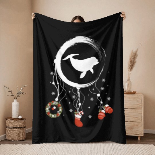 Winter dreamcatcher Christmas Dolphin Throw Blankets