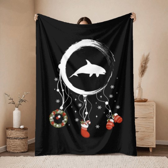 Winter dreamcatcher Christmas Orca Throw Blankets