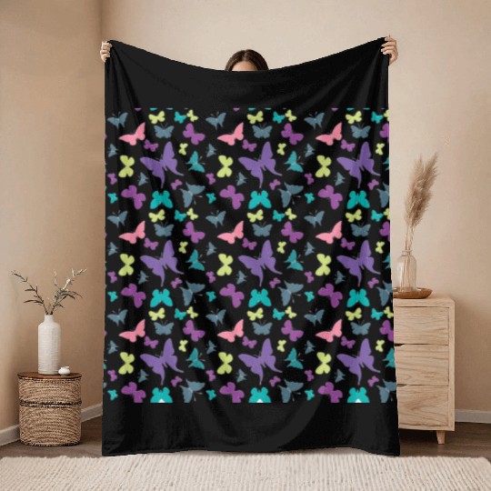 Butterflies Pastel Purple Pink Green Pattern Throw Blankets