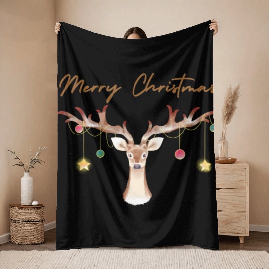 Brown Aesthetic Reindeer Christmas Throw Blankets