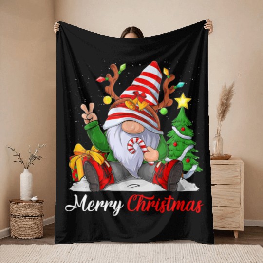 Merry Christmas Gnomes Family Christmas Throw Blankets