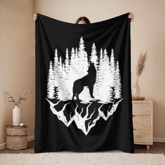 Grey Wolf Wilderness Nature Mountains Wildlife Cam Throw Blankets
