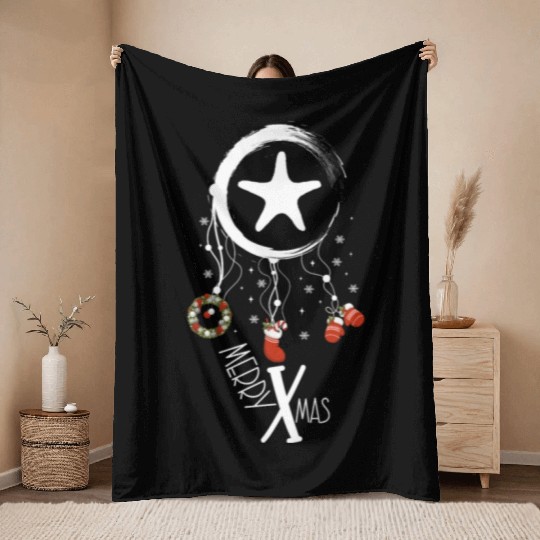 Winter dreamcatcher Christmas Starfish Throw Blankets