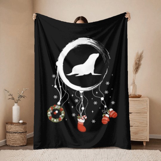 Winter dreamcatcher Christmas Seal Throw Blankets