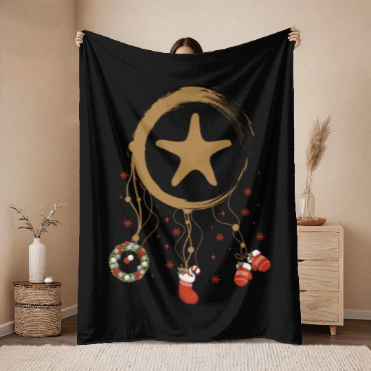 Winter dreamcatcher Christmas Starfish Throw Blankets