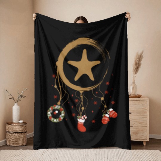 Winter dreamcatcher Christmas Starfish Throw Blankets