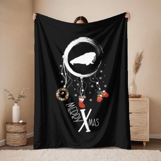 Winter dreamcatcher Christmas Walrus Throw Blankets