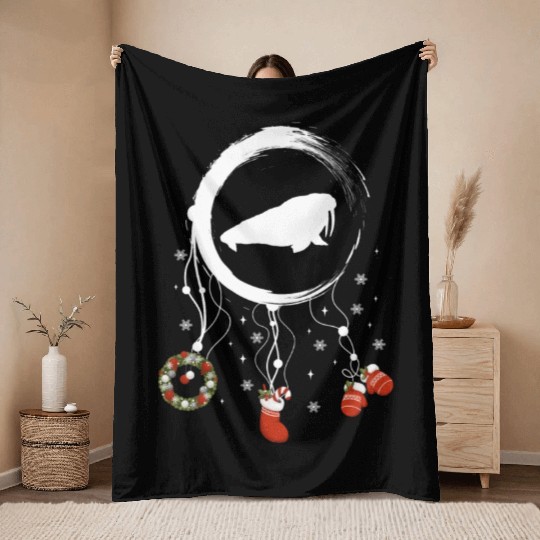 Winter dreamcatcher Christmas Walrus Throw Blankets