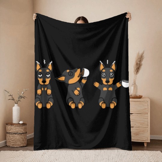Miniature Pinscher Coffee Lover Throw Blankets