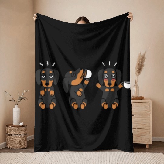 Dachshund Coffee Lover Throw Blankets