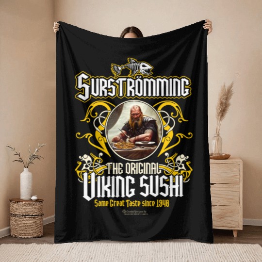 Surströmming Throw Blankets Design Viking Sushi