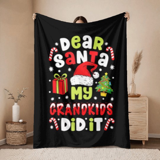 Dear Santa My Grandkids Did It Candy Canes Funny Throw Blankets