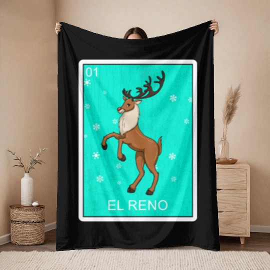 El Reno Reindeer Card Mexican Lottery Christmas Throw Blankets