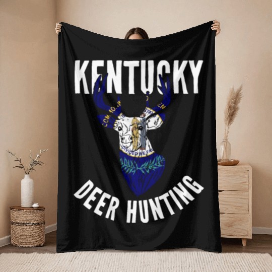 Kentucky Deer Hunting Buck Stag Hunter Throw Blankets