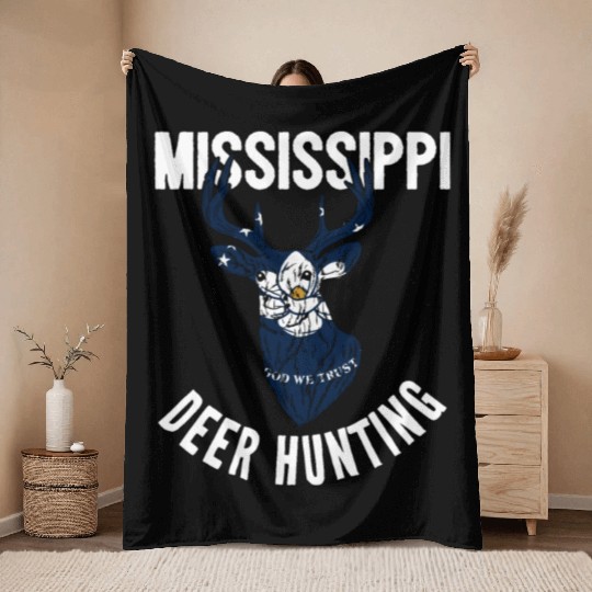 Mississippi Deer Hunting Buck Stag Hunter Throw Blankets