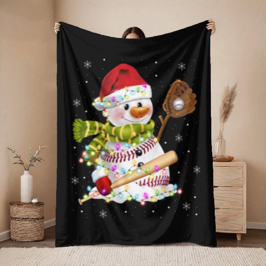 Christmas Baseball Bat Snowman Santa Snowflake Throw Blankets