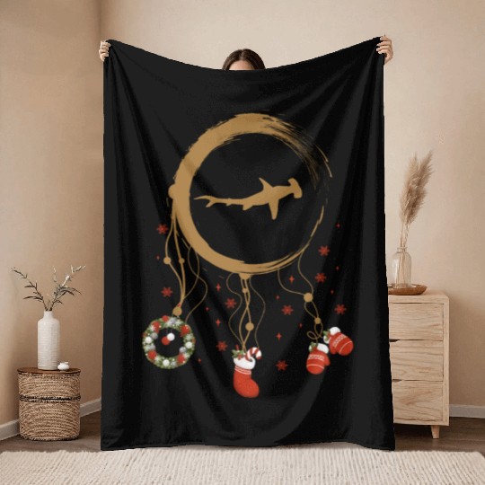 Winter dreamcatcher Christmas Hammerhead Shark Throw Blankets