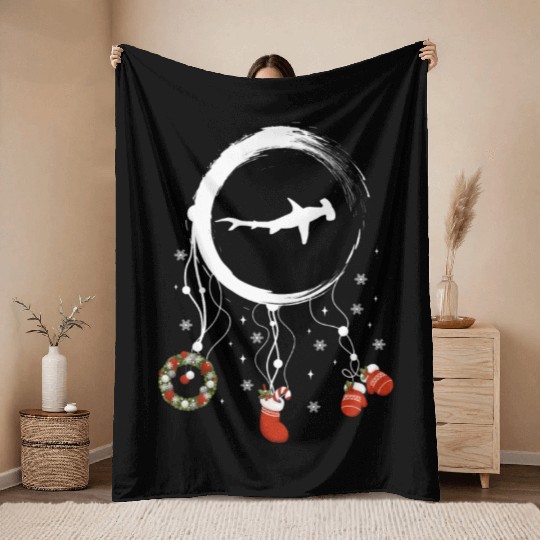 Winter dreamcatcher Christmas Hammerhead shark Throw Blankets