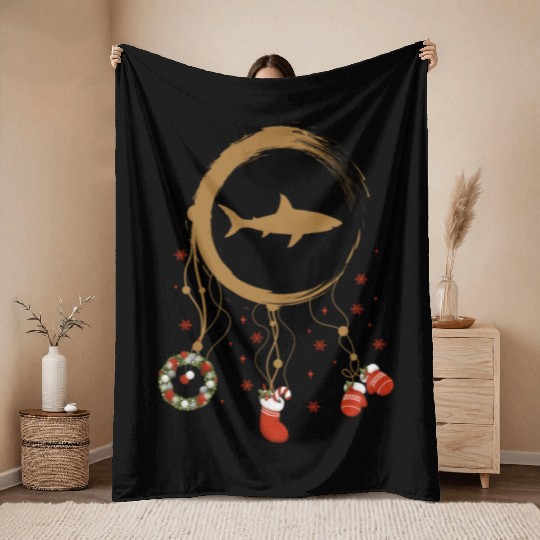 Winter dreamcatcher Christmas Great white shark Throw Blankets