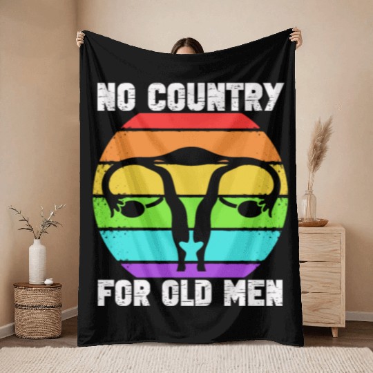 No Country For Old Men Floral Uterus Feminist Throw Blankets