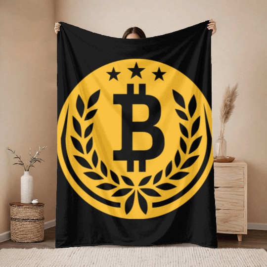 emblem bitcoin laurel wreath Throw Blankets