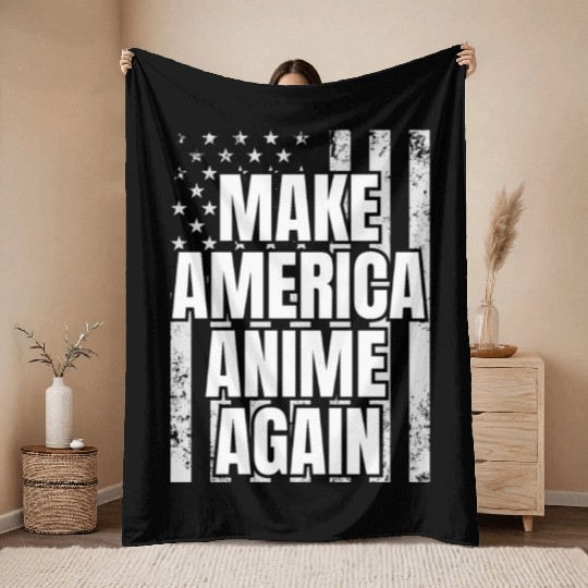 Make America Anime Again Patriotic USA Flag Throw Blankets