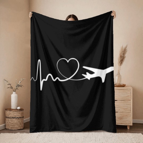 Plane Heartbeat Airplane Flight Pilot Aviation Throw Blankets