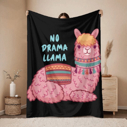 Llama Funny No Drama Llama Lover Throw Blankets