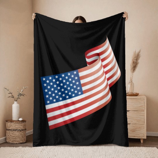 USA Flag In The Wind Throw Blankets