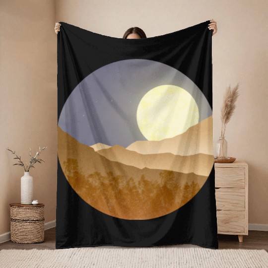 Nightscape with full moon Throw Blankets