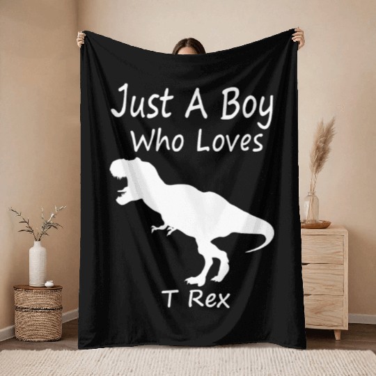 Cool Silhouette Just a Boy Who Loves T rex Throw Blankets