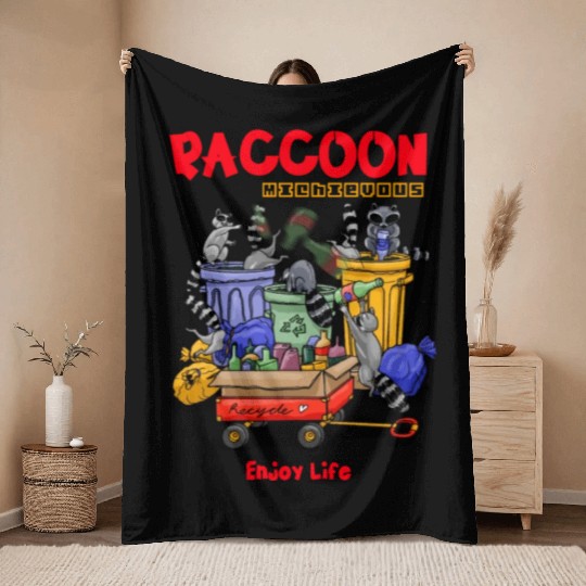 Raccoon animals cartoon fantasy comic style Throw Blankets