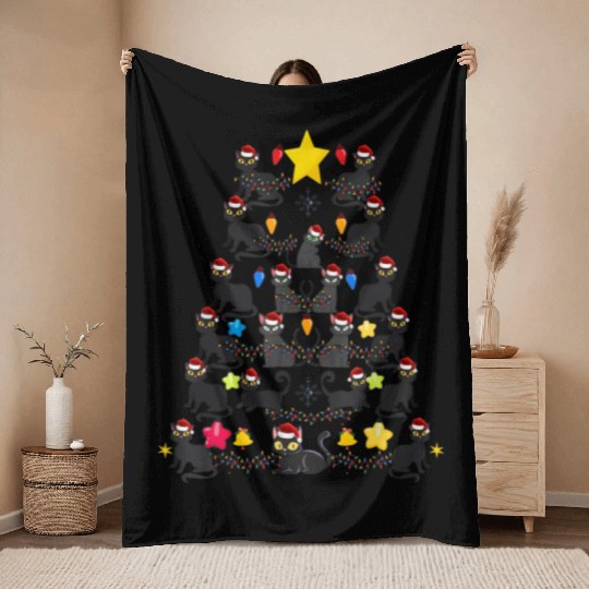 Black Cat christmas light funny cat lover Throw Blankets