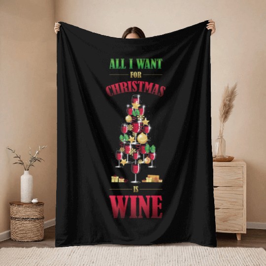 Christmas Wine Funny Christmas Food Gift Throw Blankets