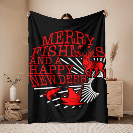 Christmas Throw Blankets, Merry Fishmas And Happy New Deer