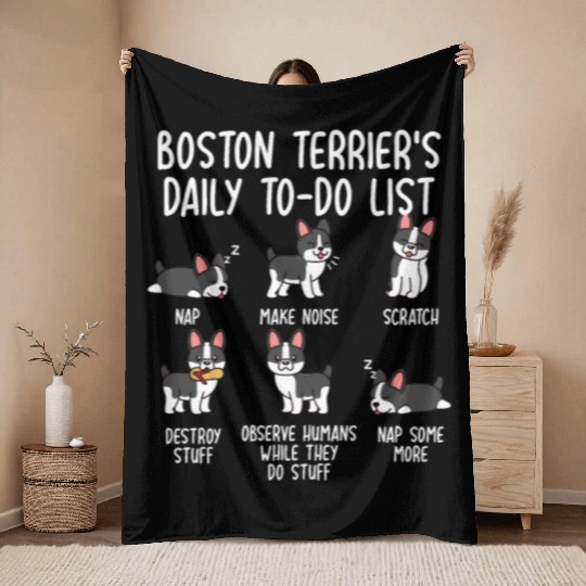 Boston Terrier Daily To Do List Throw Blankets