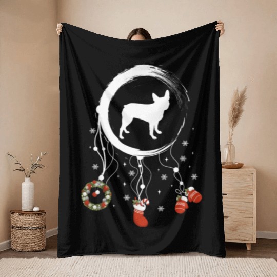 dog dreamcatcher Christmas Boston Terrier Throw Blankets