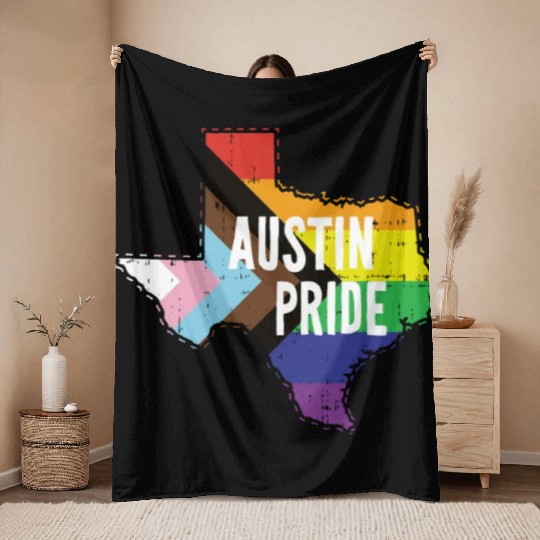 Austin Pride Gay Lesbian Queer Texas Rainbow Flag Throw Blankets