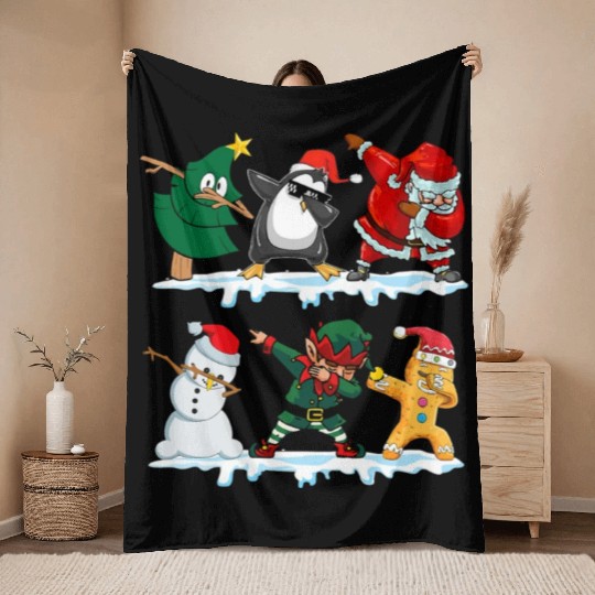 Dabbing Santa Elf Friends Funny Christmas Dabs Throw Blankets